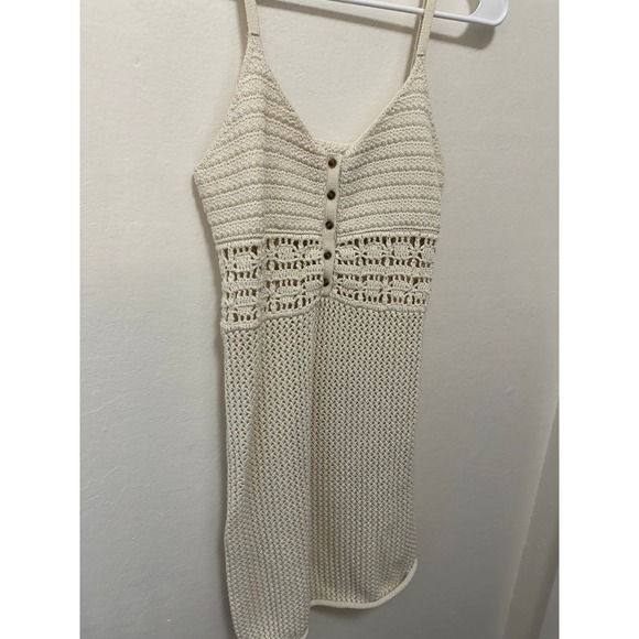 Aerie Crochet Mini Dress Button Front Sleeveless Cream Medium Festival - Picture 11 of 11